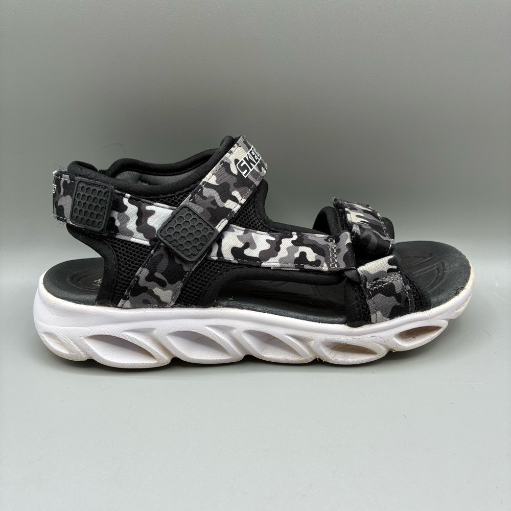 Skechers Light Hypno-Splash Sun Break Sandals Youth Boy 1 Black Gray Hook & Loop
